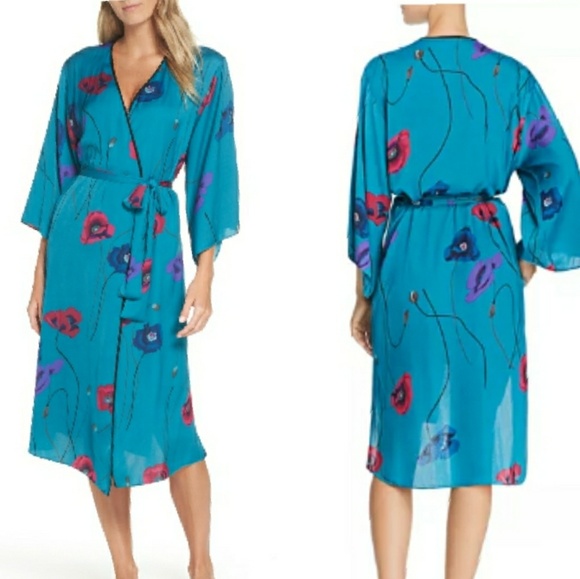 teal satin robe